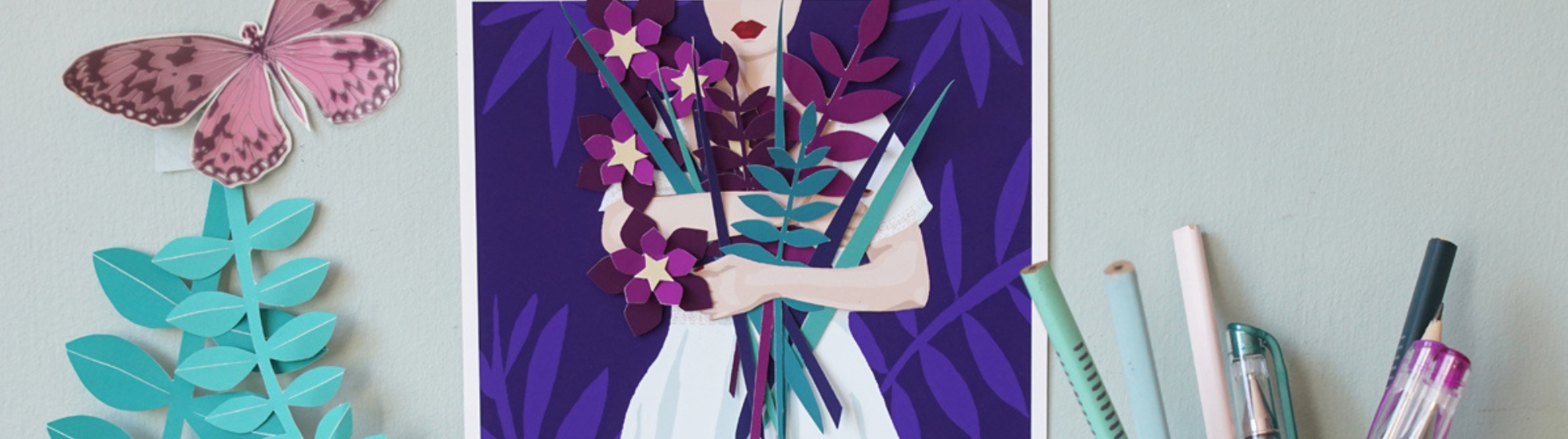 Affiche brassée de fleurs en papier