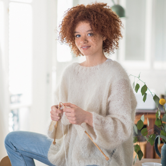Grand pull tricot mohair blanc de Marie Claire Idées