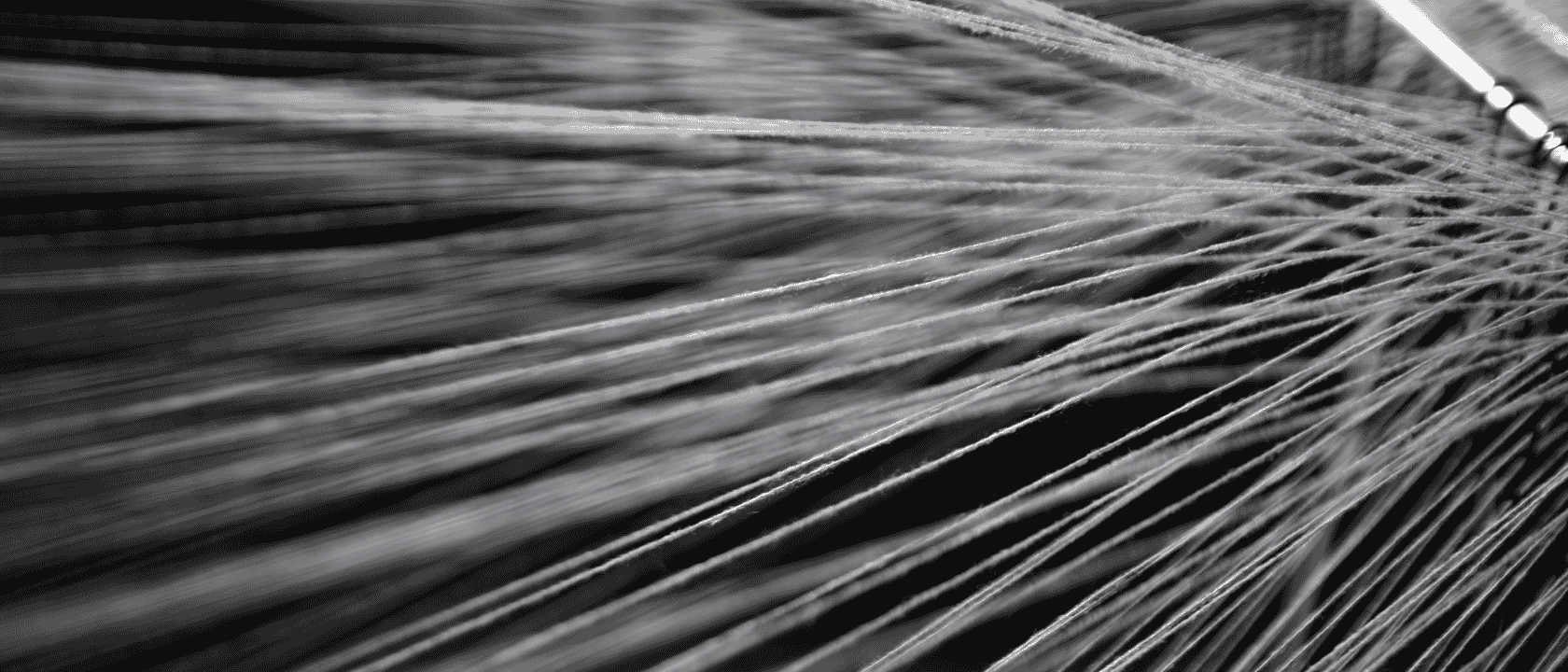 Gros plan sur des fils tendus sur un métier à tisser avec peigne rigide.