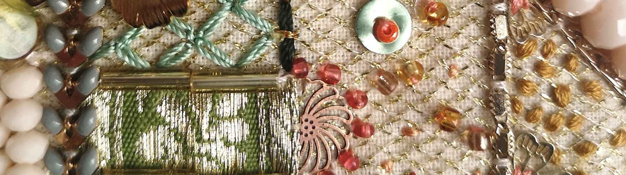 Visages fleuris brodés : papiers brodés, découpés.