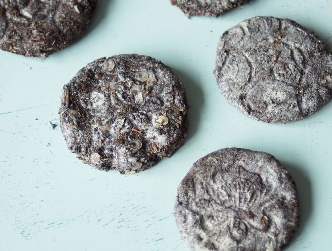 Plusieurs bombes à graines séchées montrant différentes empreintes.