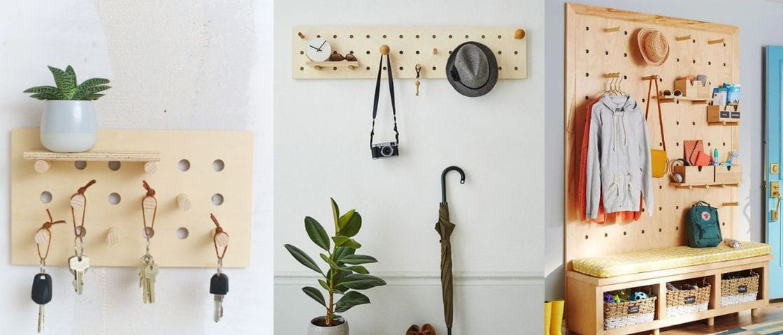 Pegboard, planche percée de trous pour ranger ses clés, vêtements, accessoires,...